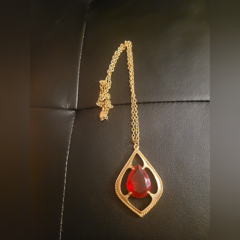 Sarah Coventry Gold Necklace with Red Pendant